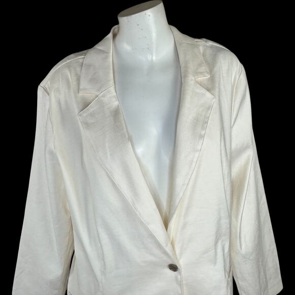 Studio Park x Leah Williams Elevated Linen Blazer Ivory XL Tuxedo Lapel NWOT - Picture 6 of 15